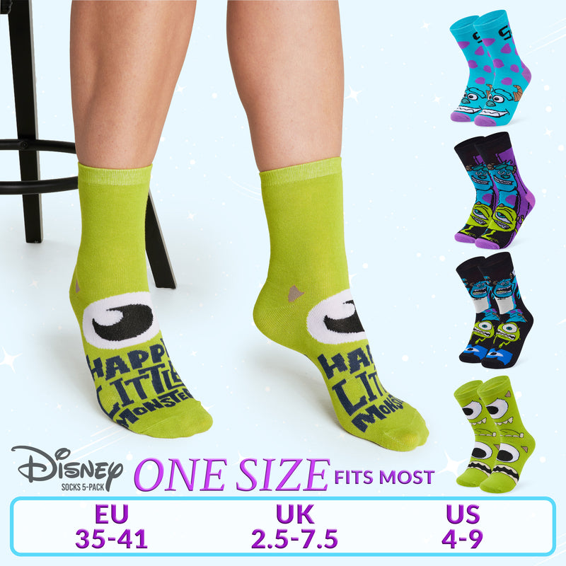 Disney Ladies Socks, Pack of 5 Soft Ankle Socks for Women - Monsters INC.