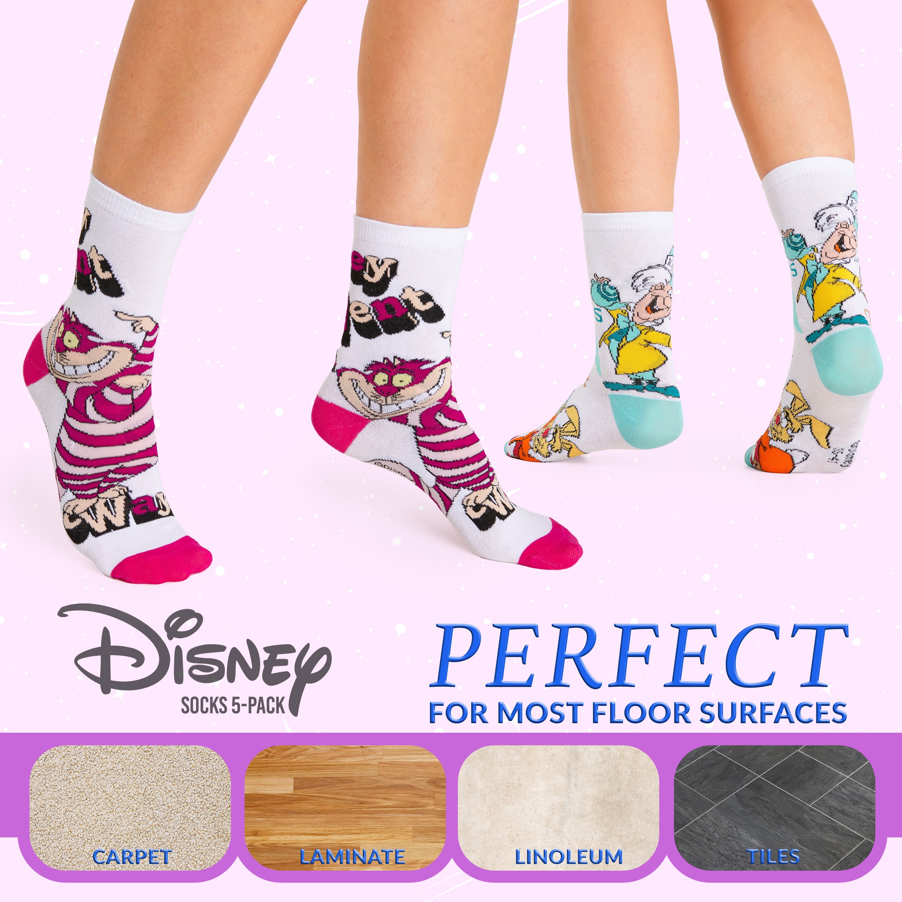 Disney Ladies Socks, Pack of 5 Soft Ankle Socks for Women - Cheshire Cat - Get Trend