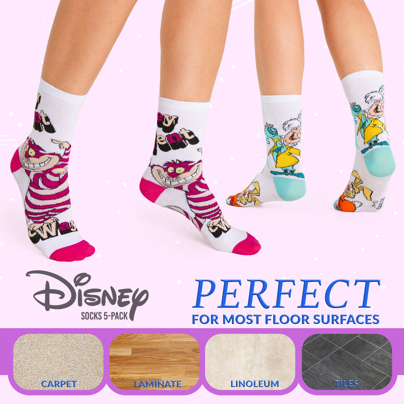 Disney Ladies Socks, Pack of 5 Soft Ankle Socks for Women - Cheshire Cat