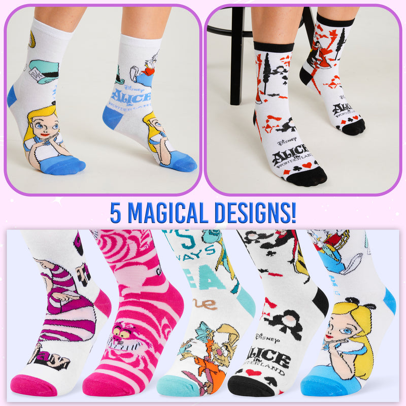 Disney Ladies Socks, Pack of 5 Soft Ankle Socks for Women - Cheshire Cat