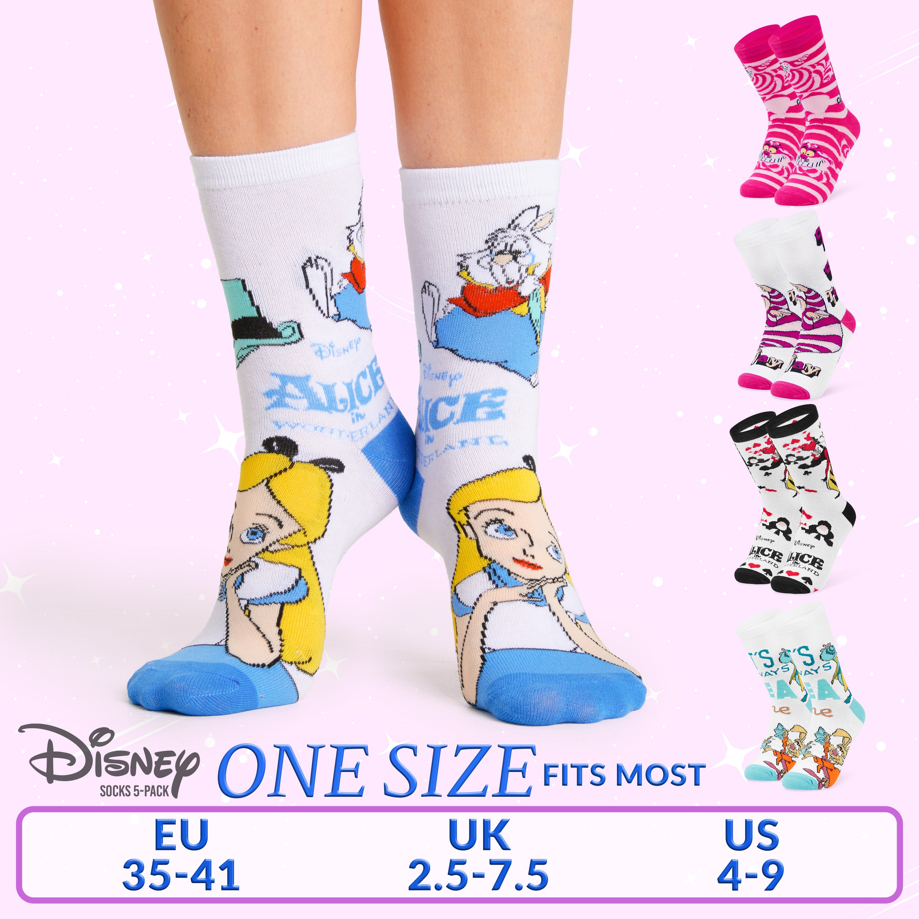 Disney Ladies Socks, Pack of 5 Soft Ankle Socks for Women - Cheshire Cat - Get Trend