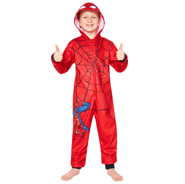 Marvel Fleece Onesie for Boys - Warm Hooded Onesie for Kids - Spiderman - Get Trend