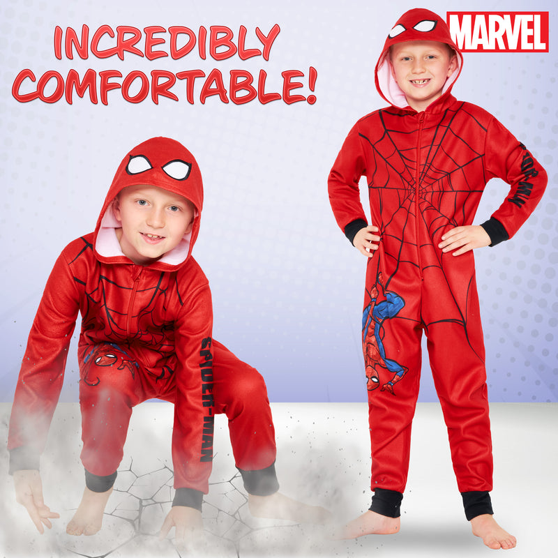 Marvel Fleece Onesie for Boys - Warm Hooded Onesie for Kids - Spiderman