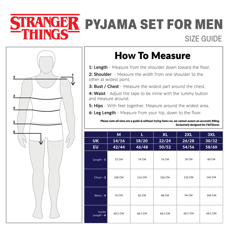 Stranger Things Mens Pyjamas Set - T-Shirt & Long Bottoms Nightwear - Get Trend