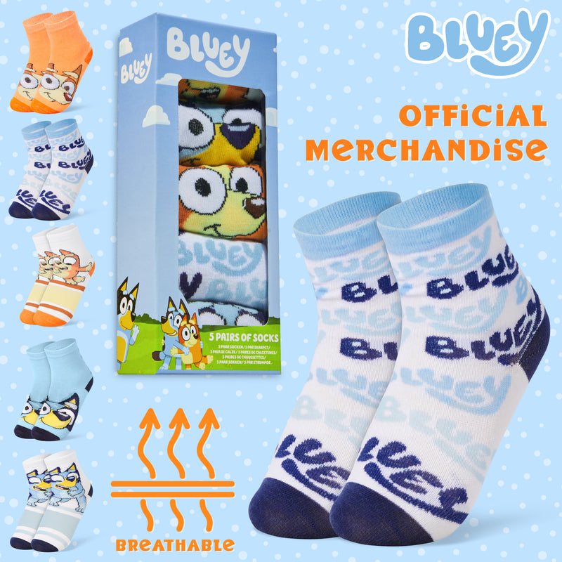 Bluey Boys Calf Socks, Soft Breathable Kids Socks Pack of 5 - Gifts for Boys