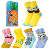 SPONGEBOB SQUAREPANTS Boys Calf Socks, Soft Breathable Kids Socks Pack of 5