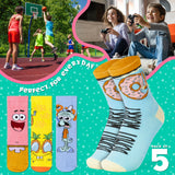 SPONGEBOB SQUAREPANTS Boys Calf Socks, Soft Breathable Kids Socks Pack of 5