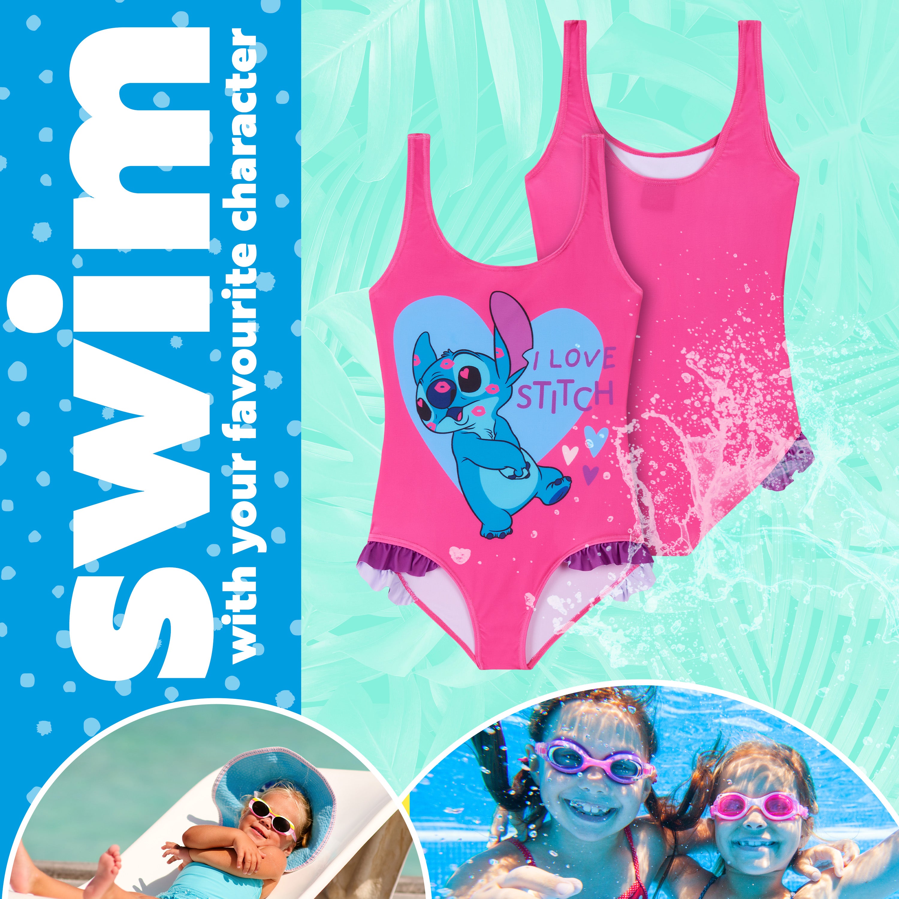 Disney Stitch Girls Swimming Costume Stretchy One Piece Swimsuit - Get Trend