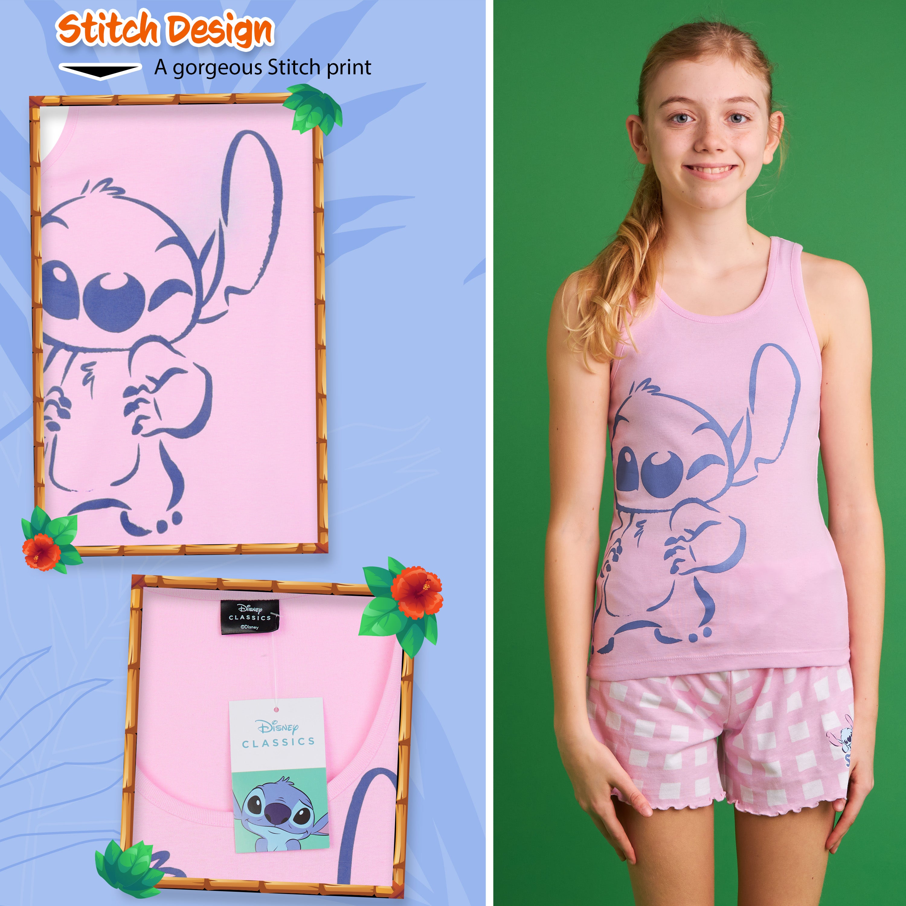 Disney Stitch Girls Short Pyjamas, Soft Breathable Loungewear - Stitch Gifts - Get Trend