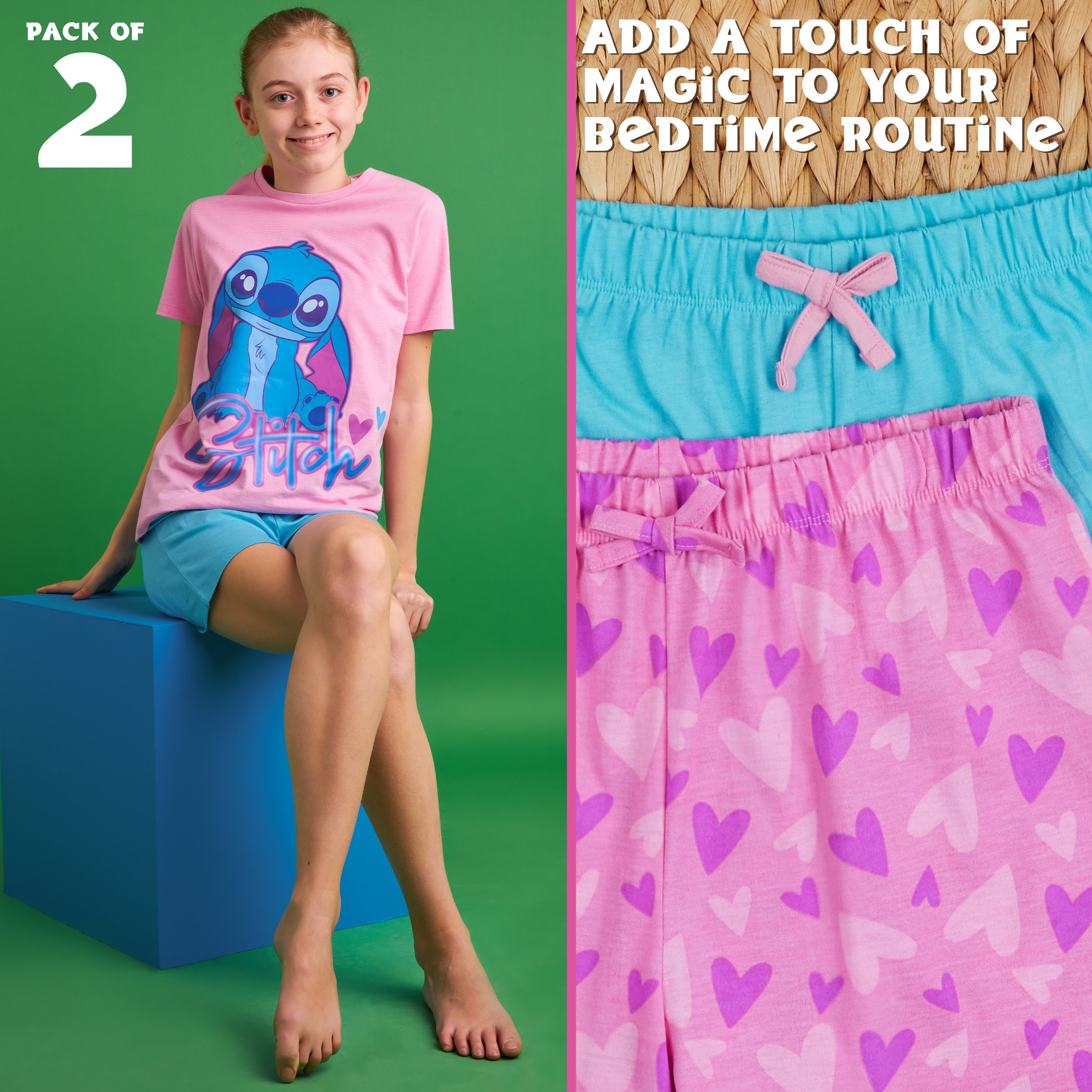 Disney Stitch Pyjamas for Girls Teens Short Sleeve PJs Set Soft Breathable Lounge Set - Get Trend