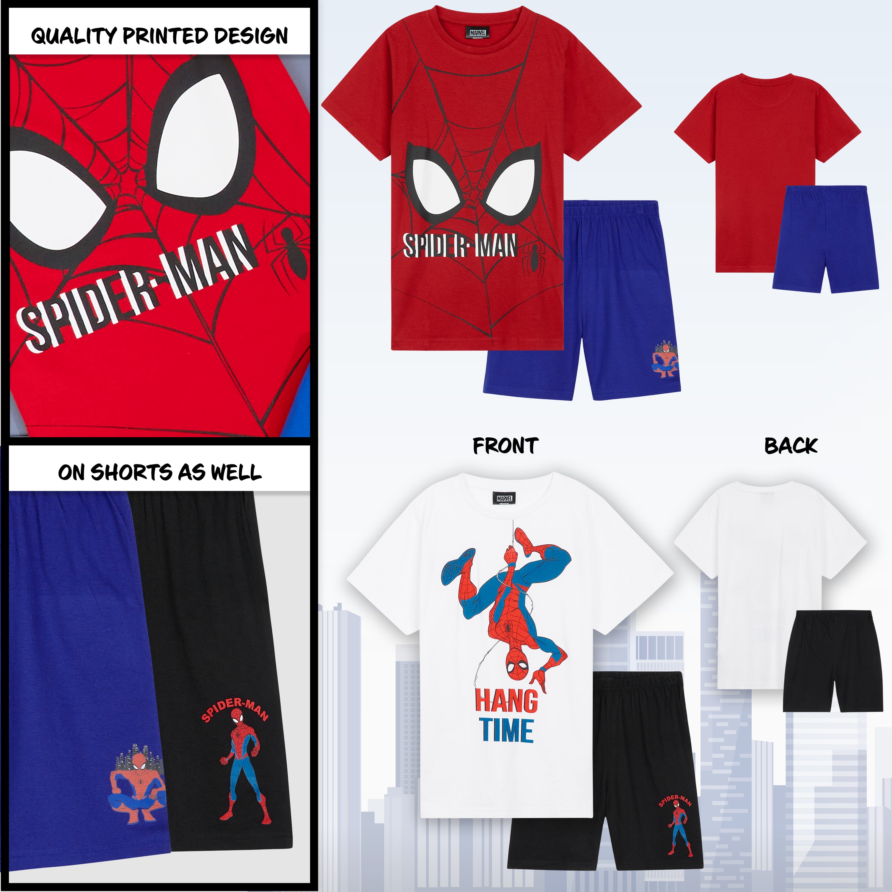 Marvel Spiderman Boys Short Pyjamas Set, Breathable Loungewear Pack of 2 - Get Trend
