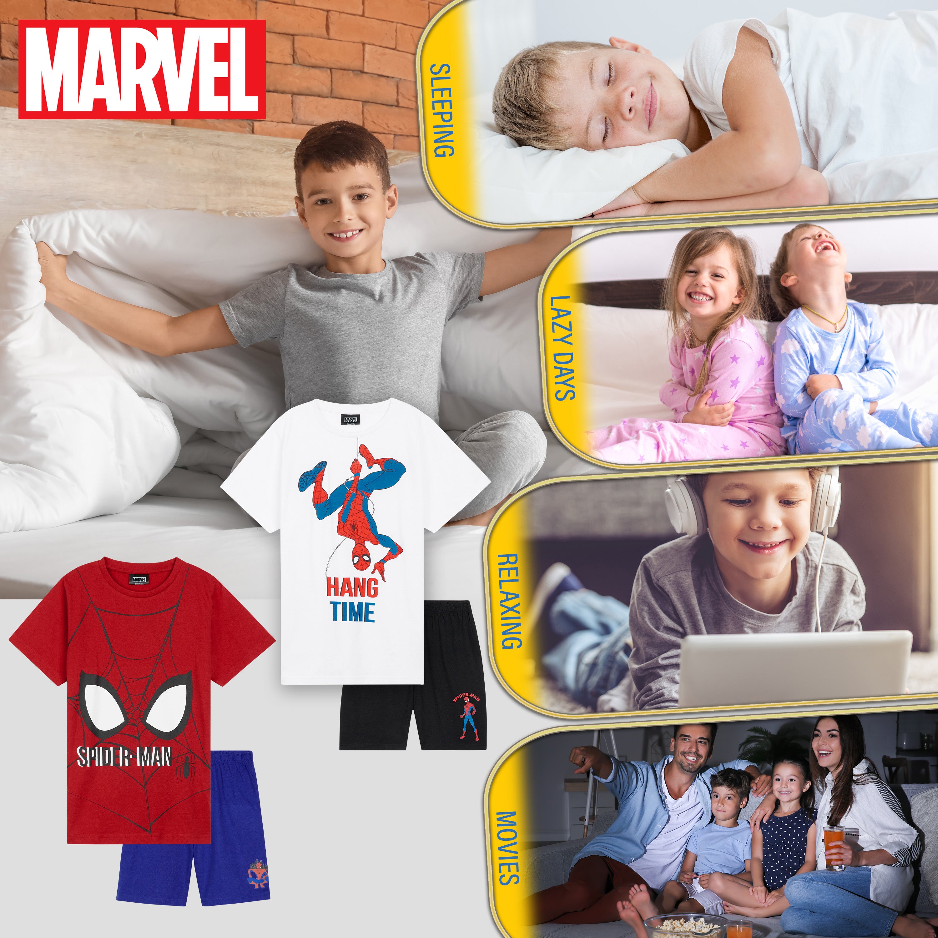 Marvel Spiderman Boys Short Pyjamas Set, Breathable Loungewear Pack of 2 - Get Trend