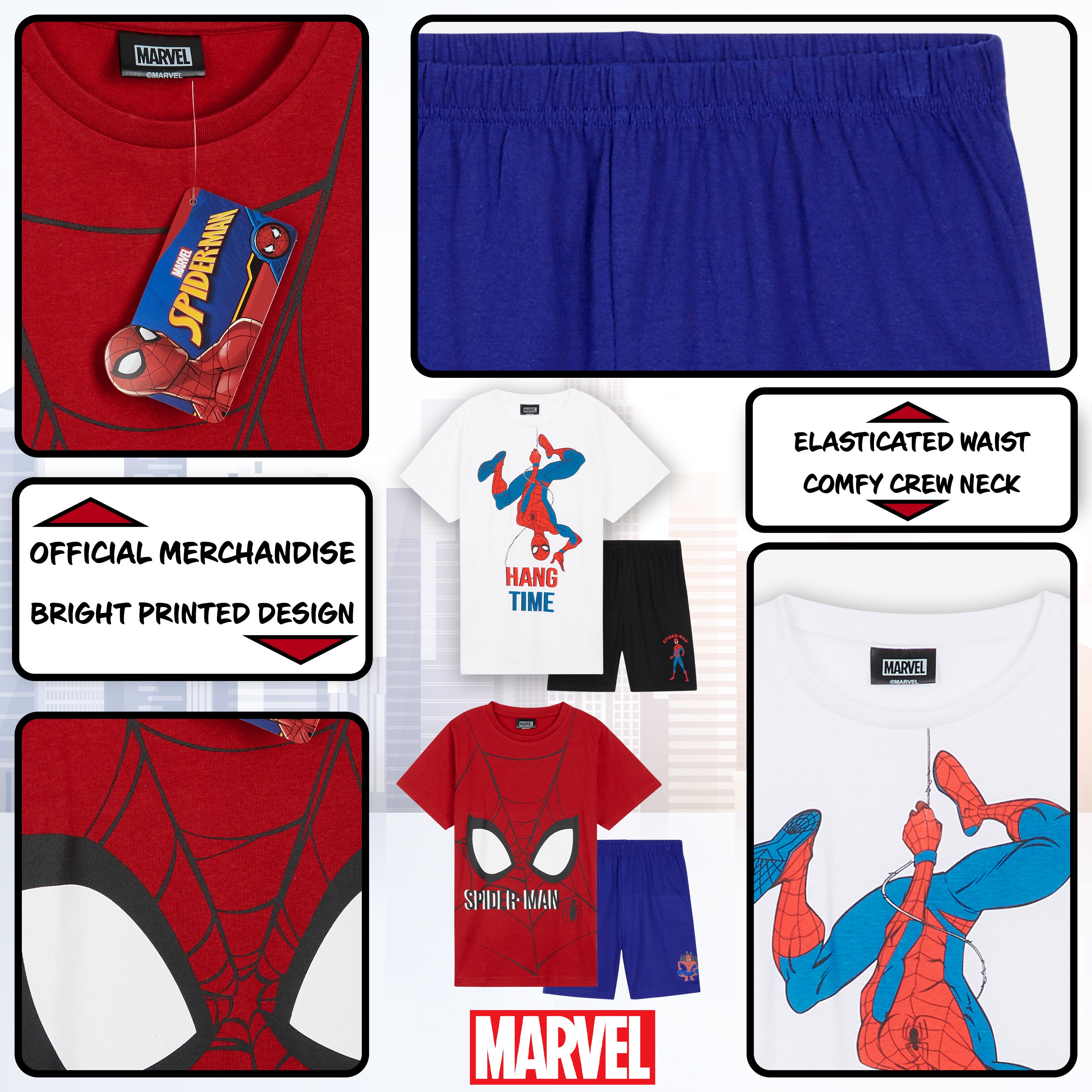 Marvel Spiderman Boys Short Pyjamas Set, Breathable Loungewear Pack of 2 - Get Trend