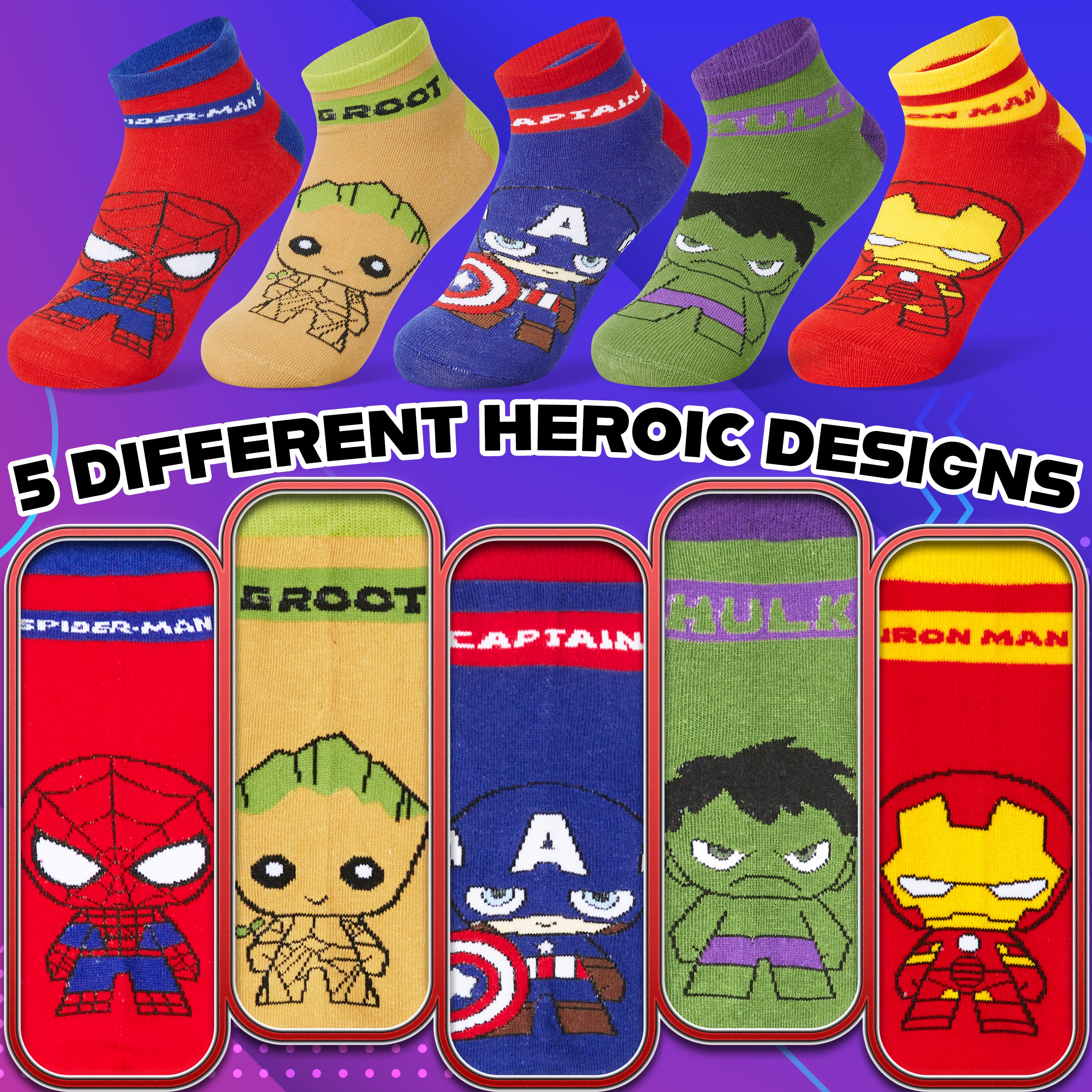 Marvel Avengers Socks for Boys Teens, Pack of 5 Ankle Socks, Soft & Breathable, Boys Gifts - Get Trend