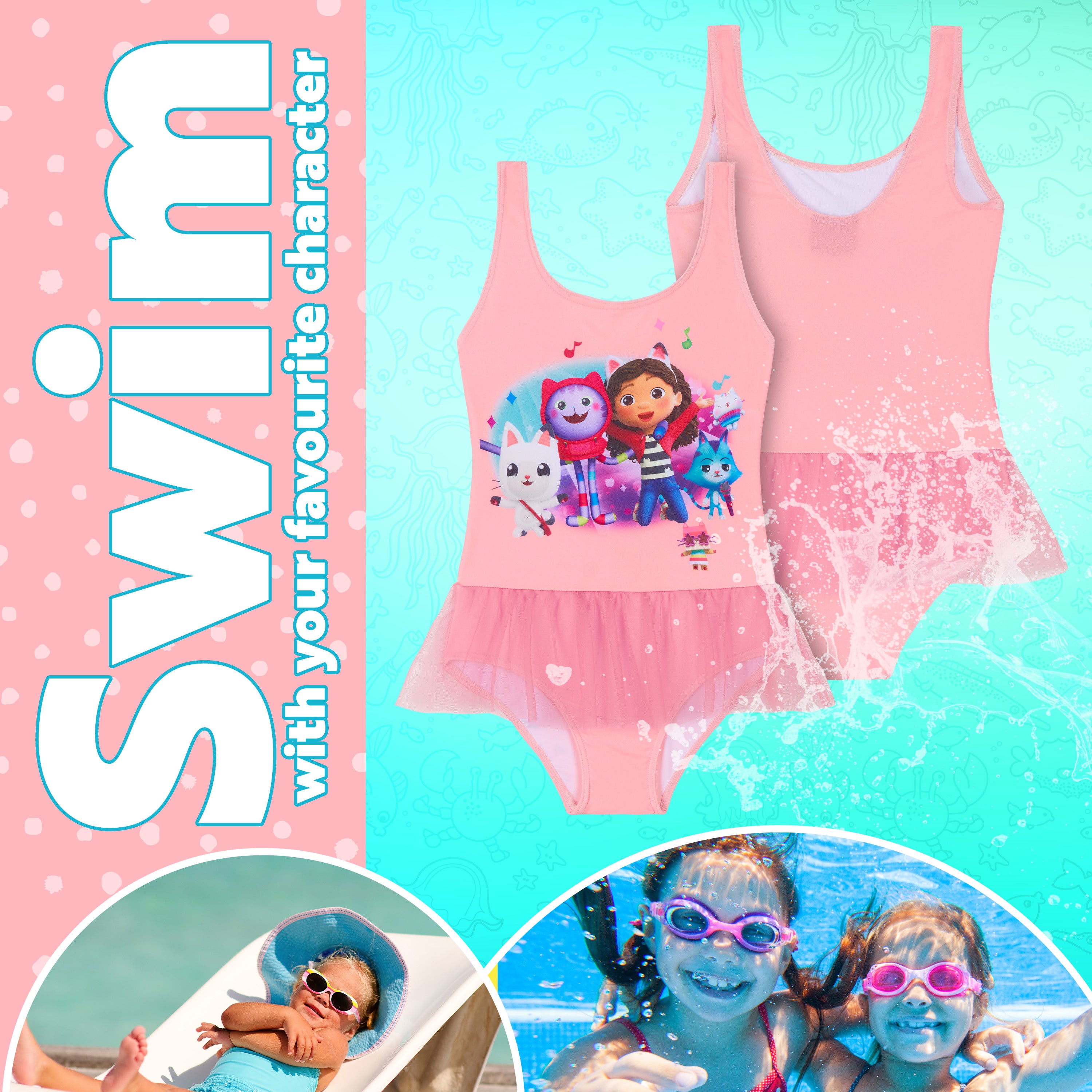 Gabby's Dollhouse Girls Swimming Costume, One Piece Swimsuit - Get Trend