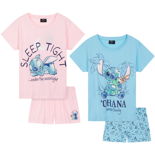 Disney Stitch Womens Short Pyjamas Set Soft Lounge Wear Pack of 2 Stitch Gifts