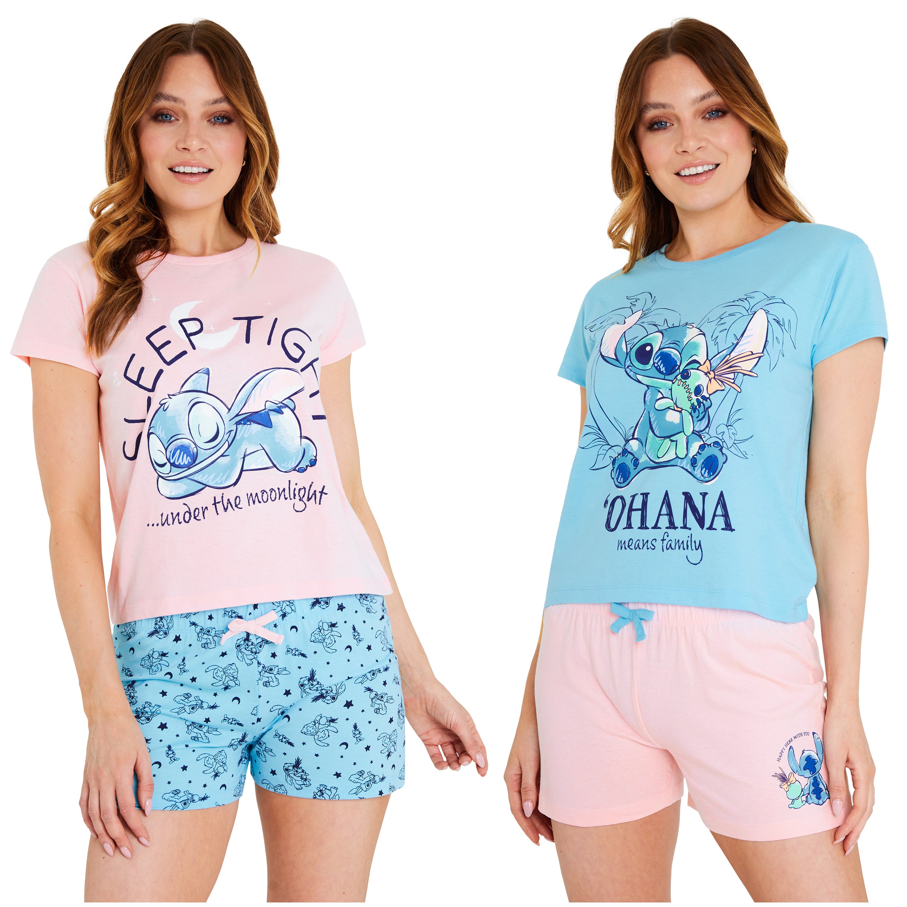 Disney Stitch Pyjamas for Women Short Sleeve PJs Set 2 Pack Lounge Sets Nightwear - Get Trend