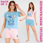 Disney Stitch Pyjamas for Women Short Sleeve PJs Set 2 Pack Lounge Sets Nightwear - Get Trend