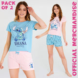 Disney Stitch Pyjamas for Women Short Sleeve PJs Set 2 Pack Lounge Sets Nightwear - Get Trend