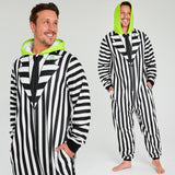 Beetlejuice Mens Fleece Onesie with Hood, Fleece Loungewear - Funny Gifts for Him