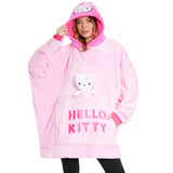 Hello Kitty Womens Fleece Hoodie Blanket with Attached Plush, Cosy Loungewear - Gifts for Her Pink