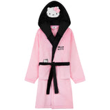 Hello Kitty Girls Fleece Dressing Gown with Hood Pockets Tie Waist, Cosy Robe - Gifts for Girls