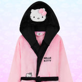 Hello Kitty Girls Fleece Dressing Gown with Hood Pockets Tie Waist, Cosy Robe - Gifts for Girls