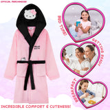 Hello Kitty Girls Fleece Dressing Gown with Hood Pockets Tie Waist, Cosy Robe - Gifts for Girls