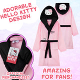 Hello Kitty Girls Fleece Dressing Gown with Hood Pockets Tie Waist, Cosy Robe - Gifts for Girls