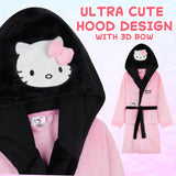 Hello Kitty Girls Fleece Dressing Gown with Hood Pockets Tie Waist, Cosy Robe - Gifts for Girls