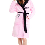 Hello Kitty Womens Fleece Dressing Gown with Hood Pockets Tie Waist, Cosy Robe - Gifts for Her