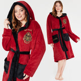 Harry Potter Womens Fleece Dressing Gown with Hood Pockets Tie Waist, Cosy Robe - Gifts for Her