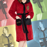 Harry Potter Womens Fleece Dressing Gown with Hood Pockets Tie Waist, Cosy Robe - Gifts for Her