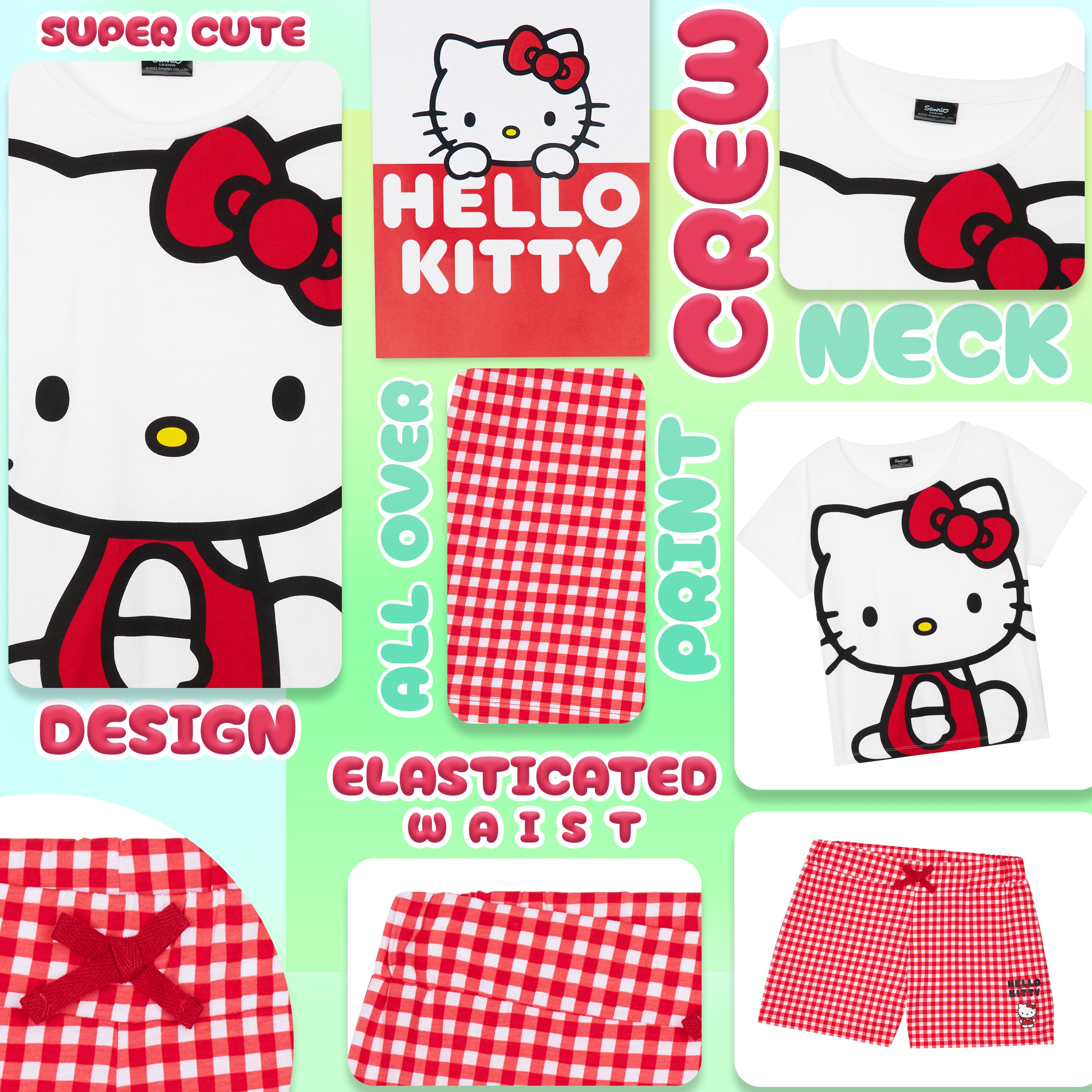 Hello Kitty Womens Pyjamas Short Sleeve PJs Set Teenagers Kawaii Lounge Sets Nightwear Soft Comfy Loungewear Sleepwear Anime Gifts for Women - Get Trend