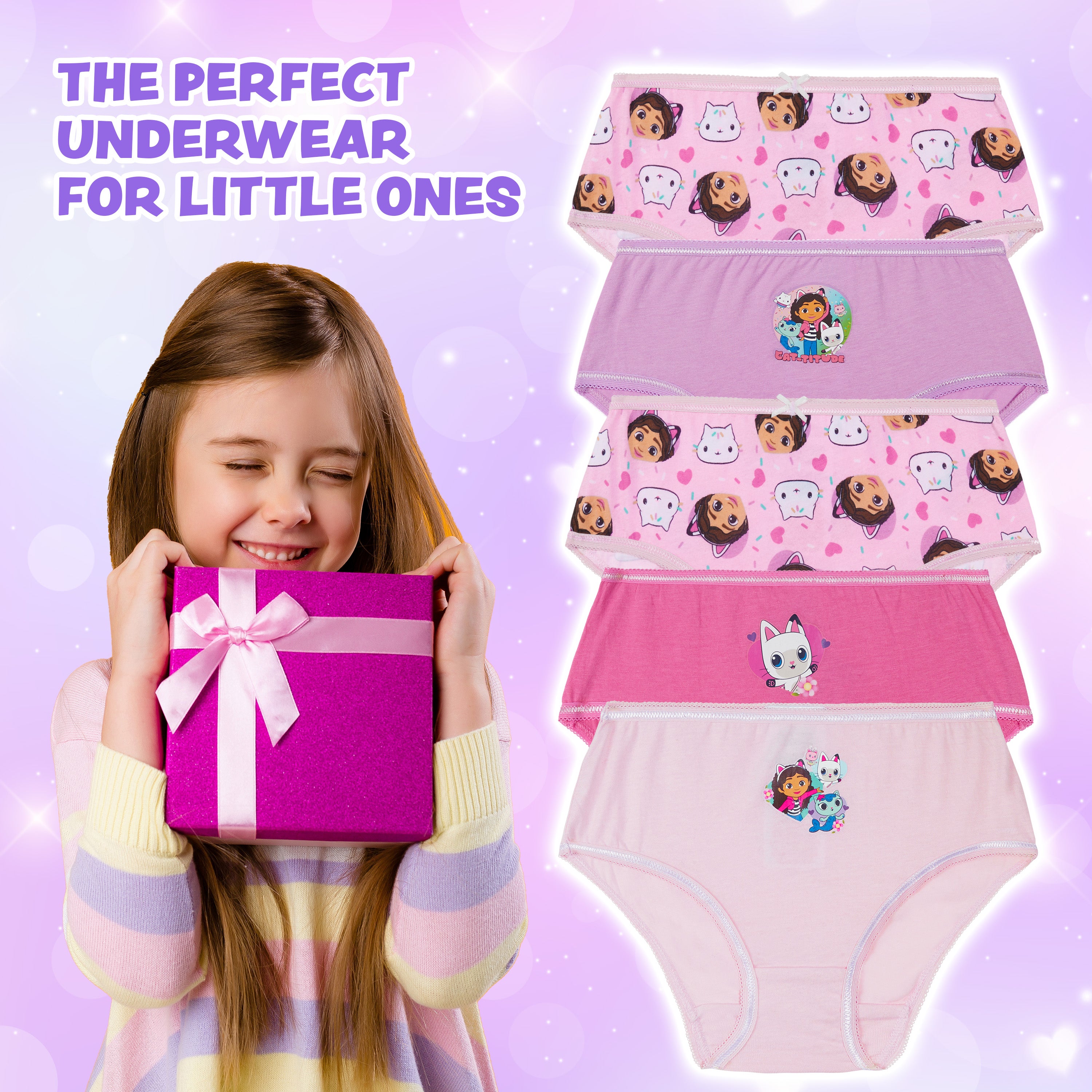Gabby's Dollhouse Girls Knickers, Comfy Breathable 100% Cotton Underwear for Kids - Get Trend