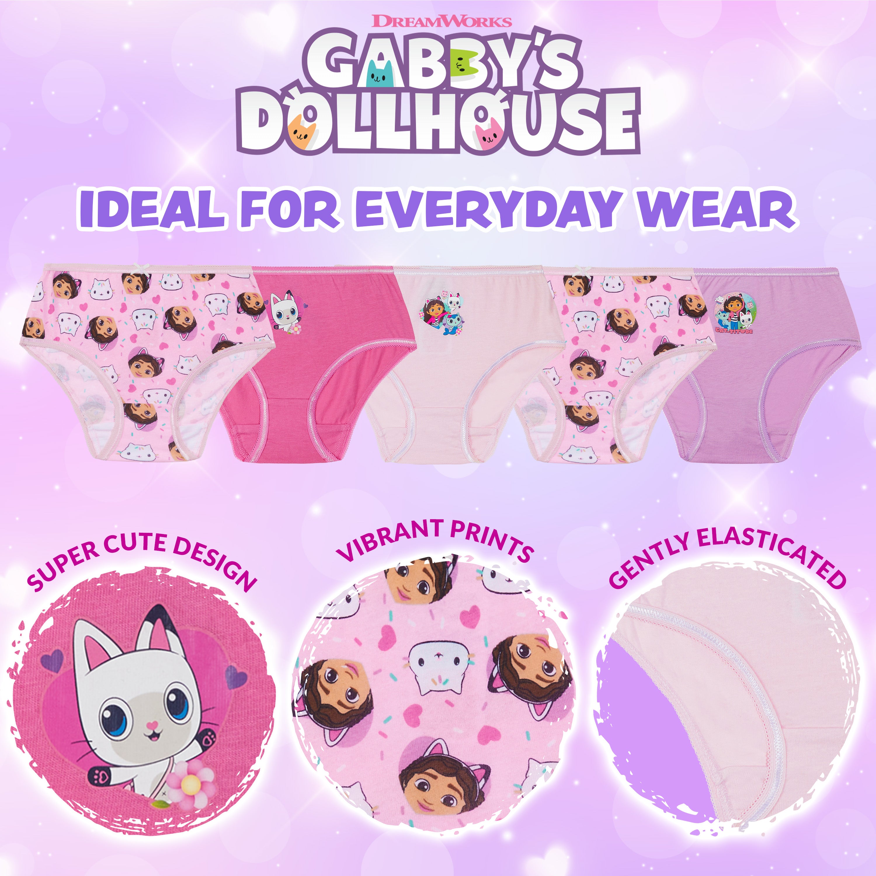 Gabby's Dollhouse Girls Knickers, Comfy Breathable 100% Cotton Underwear for Kids - Get Trend