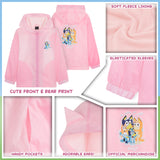 Bluey Girls Raincoat with Hood, Waterproof Fleece Lined Coat Kids Outdoor Rainwear Hooded Jacket