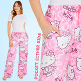 Hello Kitty Womens Pyjama Bottoms, Comfy Elasticated Waist Loungewear, Breathable PJs - Gifts for Women