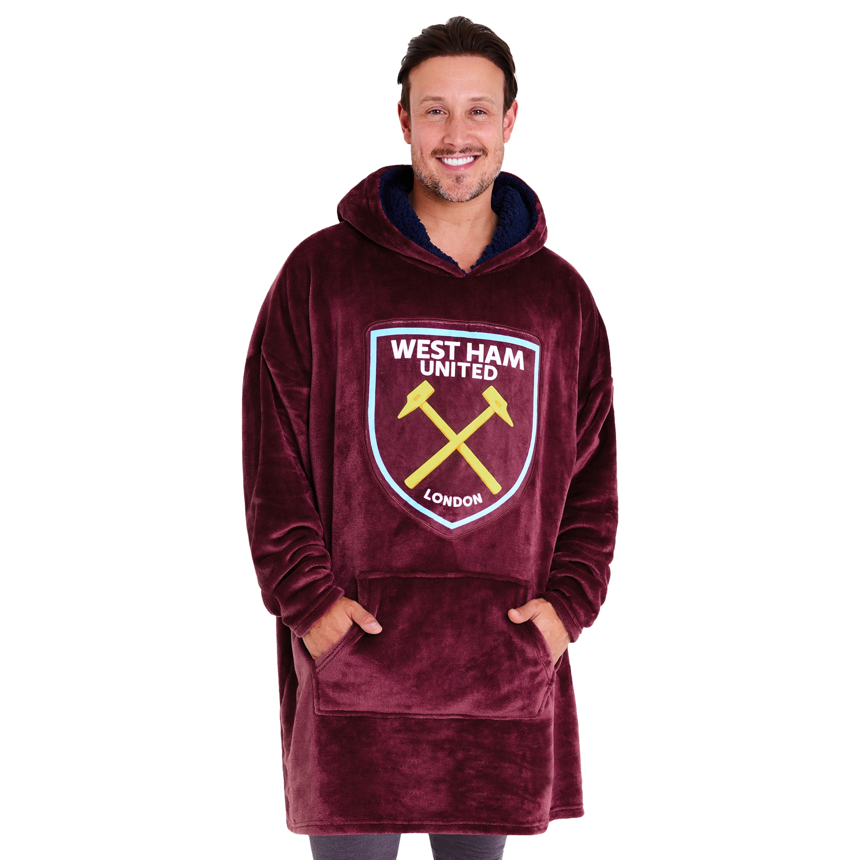 West Ham United F.C. Men's Oversized Fleece Poncho with Hood, West Ham Gifts for Men - Get Trend