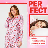 Hello Kitty Womens Long Pyjama Set, Classic Button Down Nightwear, Loungewear for Her