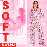 Hello Kitty Womens Long Pyjama Set, Classic Button Down Nightwear, Loungewear for Her