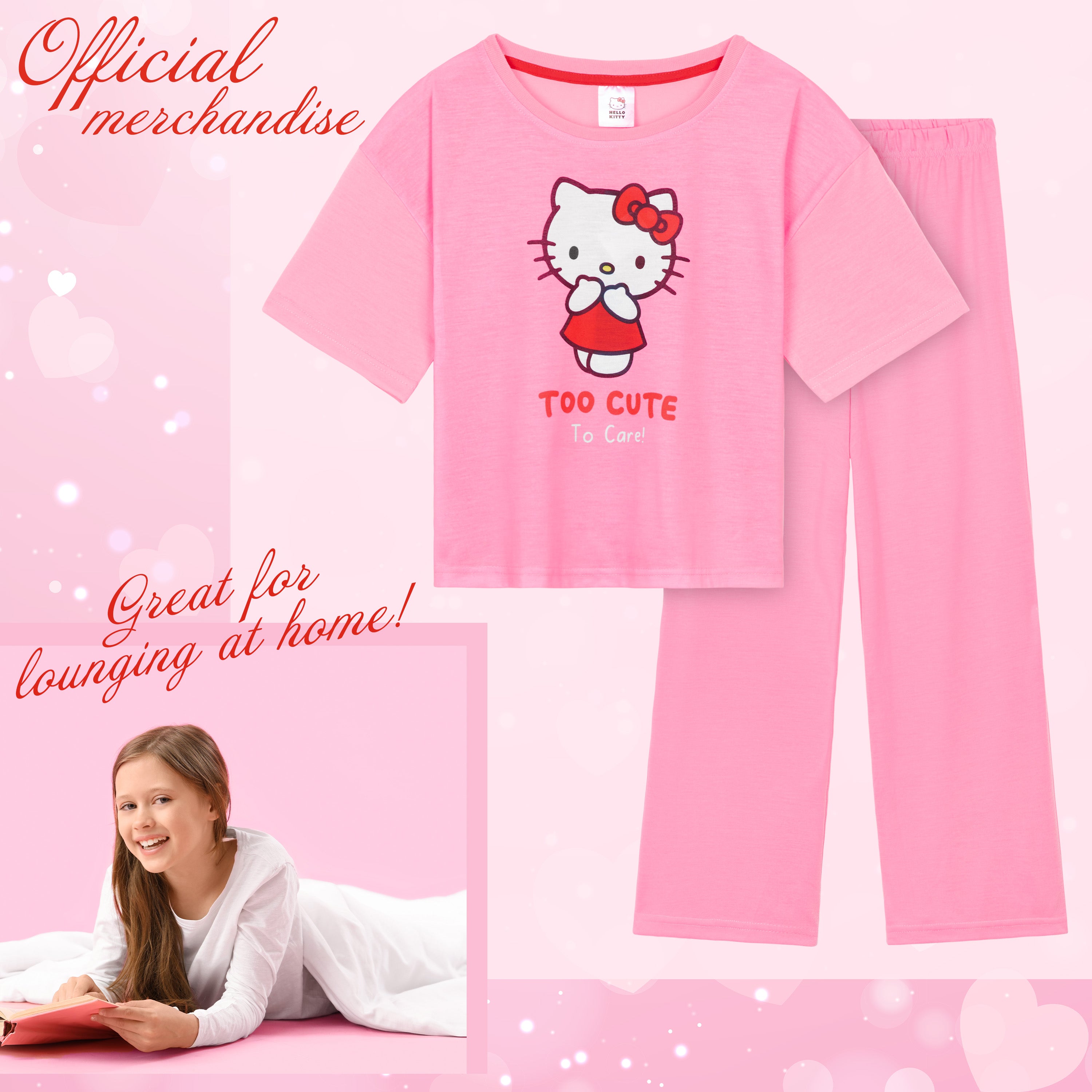 Hello Kitty Girls Pyjamas Set, Soft Comfortable Loungewear - Gifts for Girls - Get Trend