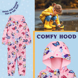 Bluey Puddle Suit Girls Waterproof All in One Rainsuit Kids with Hood Fleece Lined Outdoor Rainwear