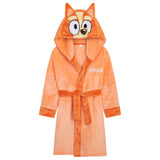 Bluey Girls Fleece Dressing Gown with Hood and Tie Waist, Cosy Robe - Gifts for Girls