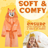 Bluey Girls Fleece Dressing Gown with Hood and Tie Waist, Cosy Robe - Gifts for Girls