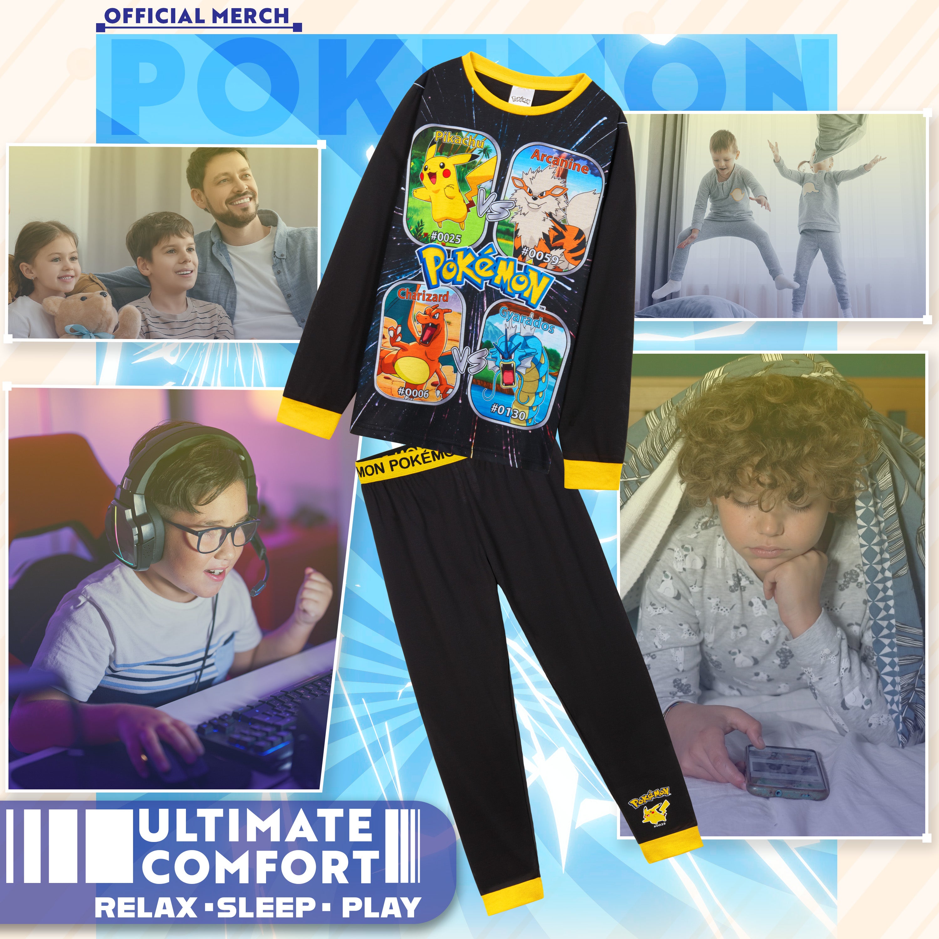 Pokemon Pyjamas for Boys & Teenagers Long PJs Set Soft Breathable Pikachu Nightwear Loungewear Comfy Jammies Sleepwear Anime Gifts for Boys - Get Trend
