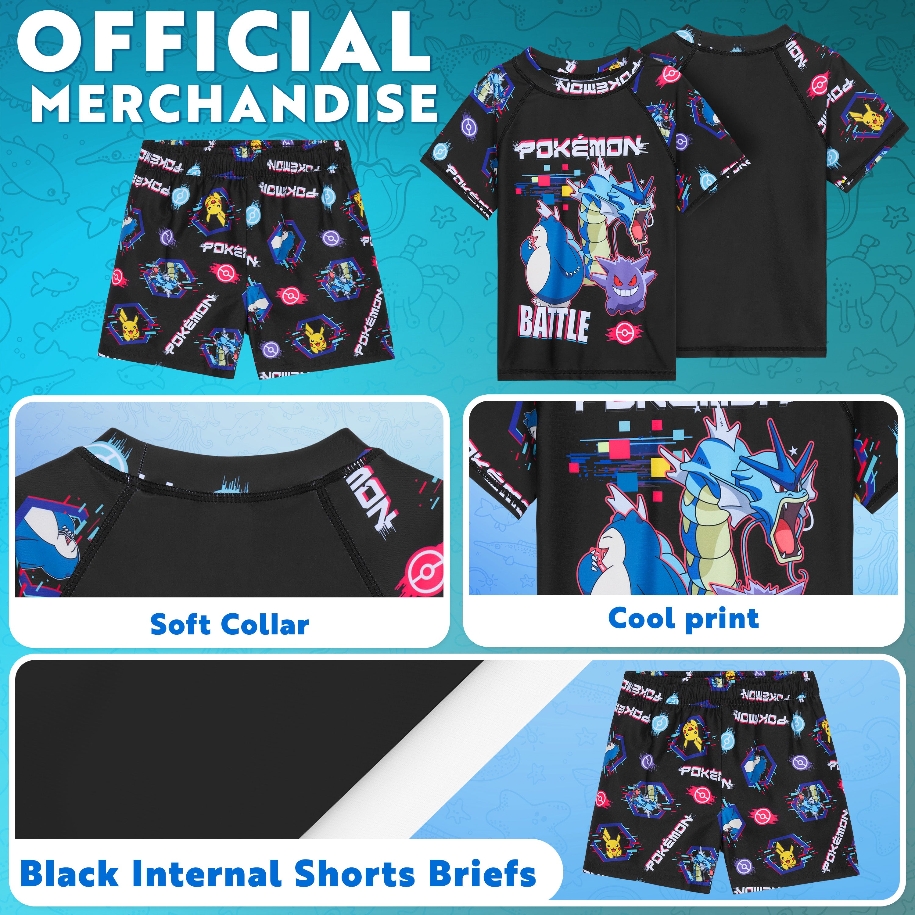 Pokemon Swimsuit Set for Boys Teens 2 Piece Anime Swimming Costume with Boys Swimming Shorts and Rash Vest for Swimming Pool Beach Trip Holiday Essentials - Get Trend