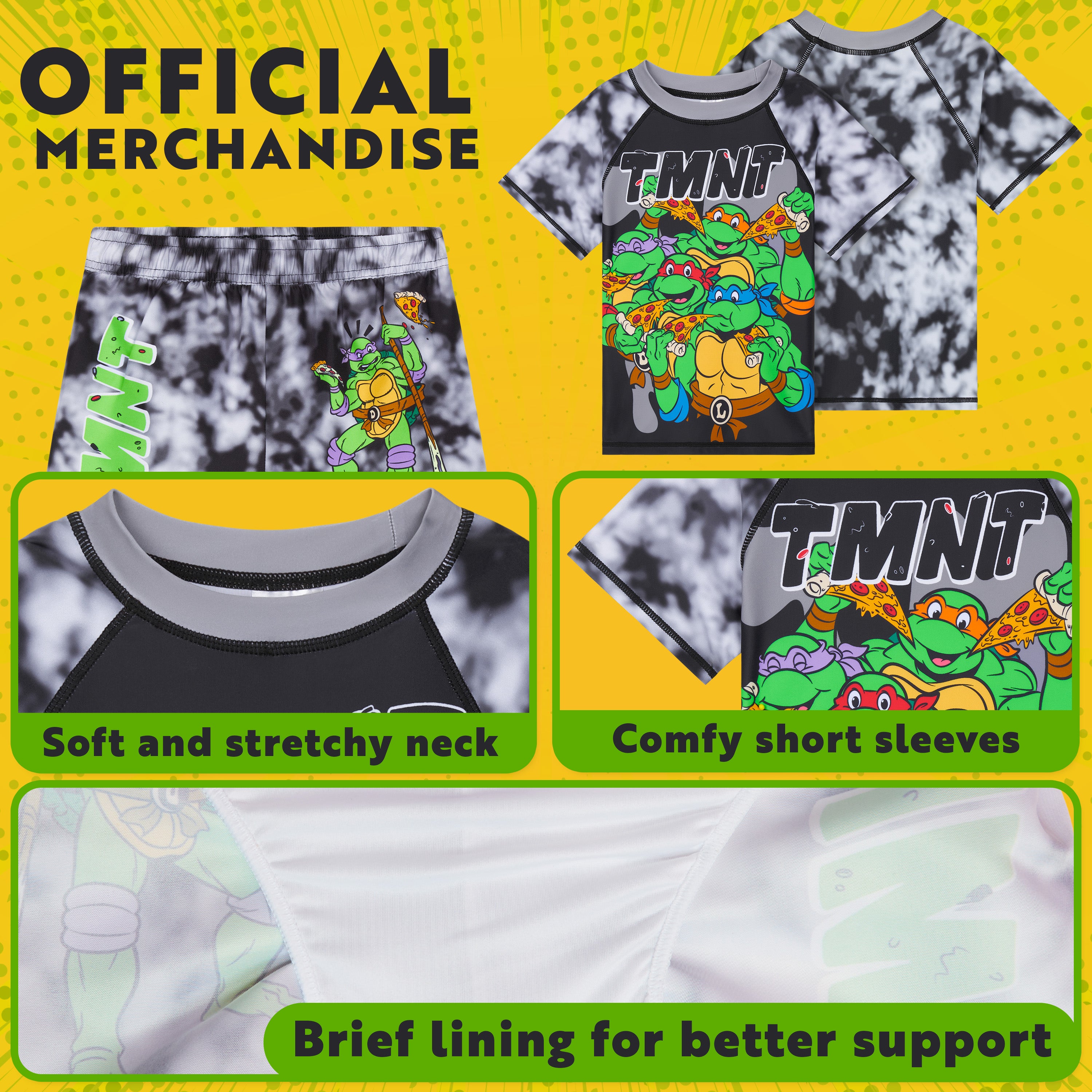 TEENAGE MUTANT NINJA Turtles Swimsuit Set for Boys 2 Pcs with Swimming Trunks Boys Rash Vest for Swimming Beach Trip Holiday Essentials - Get Trend