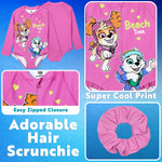 Paw Patrol Girls Swimming Costume Long Sleeve Swimsuit with Hair Scrunchie Skye One Piece for Kids Toddlers Swimwear for Pool Beach Holiday Essentials - Get Trend