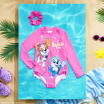 Paw Patrol Girls Swimming Costume Long Sleeve Swimsuit with Hair Scrunchie Skye One Piece for Kids Toddlers Swimwear for Pool Beach Holiday Essentials - Get Trend